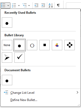 Bullet library options in Word